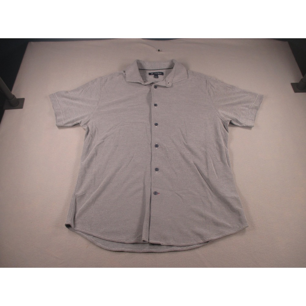 Cremieux Mens Size Large Blue White Micro Pattern Short Sleeve Button Up Shirt
